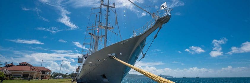 Wind Spirit docked with blue skies